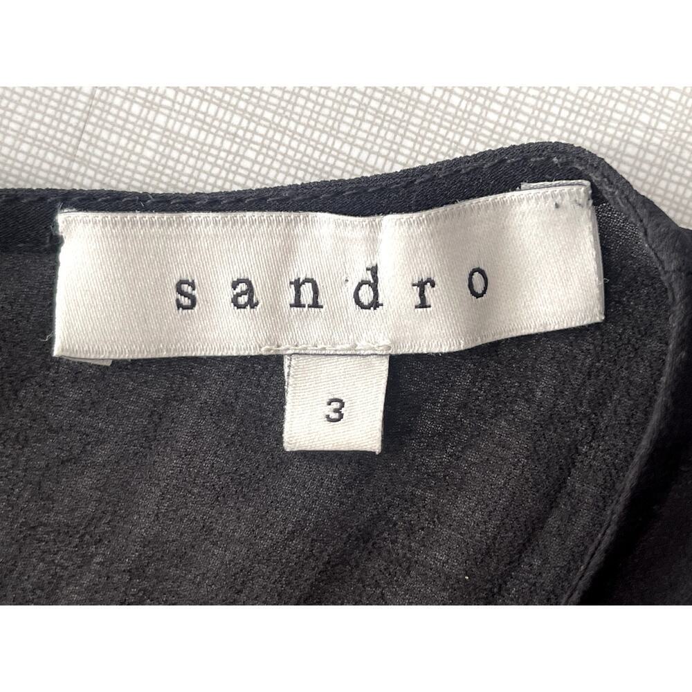 Sandro Sz 3/US 8 Bold Feather Print Dress Black Mini Sheer Cocktail Artsy French - Picture 11 of 13